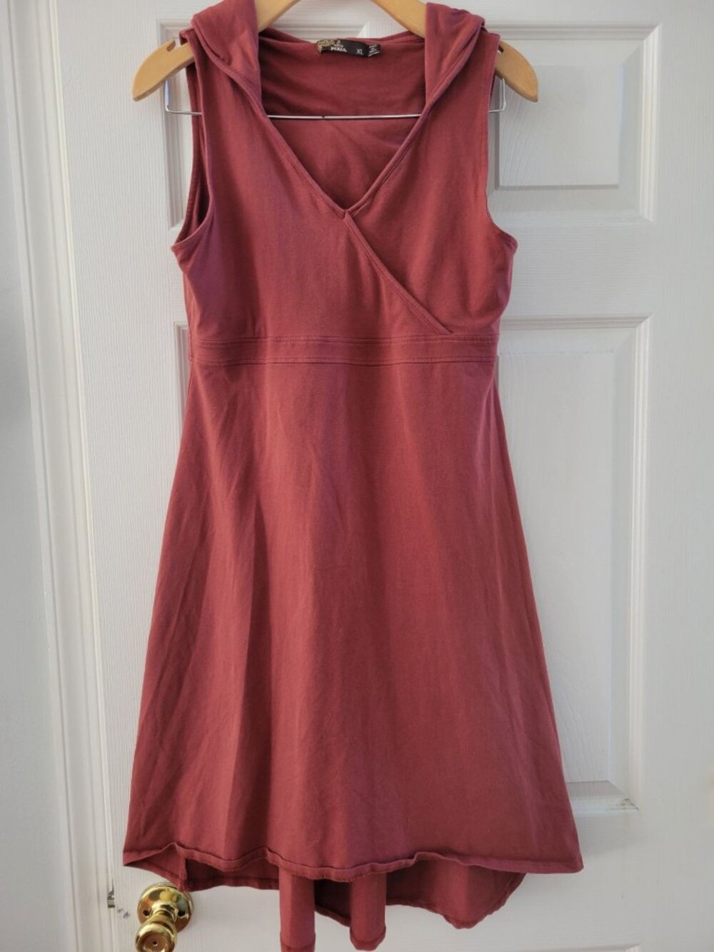 Prana Women Rust Brown Organic Cotton dress Hoodie Size XL Granola Girl Hiking